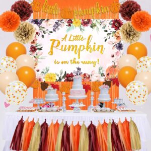little pumpkin baby shower decorations, fall baby shower party supplies, glitter a little pumpkin is on the way banner backdrops photograph props maple leafs for gender reveal thanksgiving decor