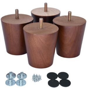beisjexin 3 inch wooden furniture leg round wood sofa feet set of 4 couch solid wood leg brown walnut finish