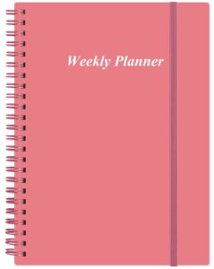 weekly planner undated - spiral goal planner notebook, a5 to do list planner for men and women, pvc hardcover, elastic closure,inner pocket, 8.3" x 5.8", pink