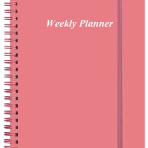 Weekly Planner Undated - Spiral Goal Planner Notebook, A5 To Do List Planner for Men and Women, PVC Hardcover, Elastic Closure,Inner Pocket, 8.3" x 5.8", Pink