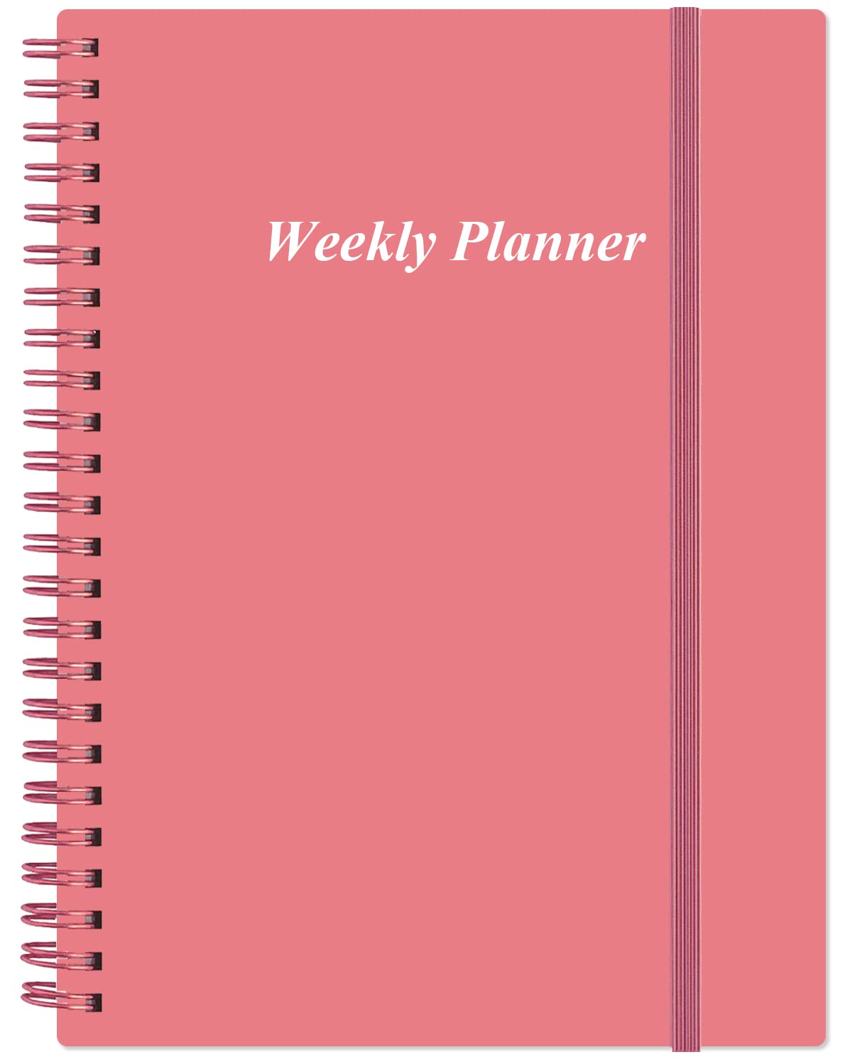 Weekly Planner Undated - Spiral Goal Planner Notebook, A5 To Do List Planner for Men and Women, PVC Hardcover, Elastic Closure,Inner Pocket, 8.3" x 5.8", Pink