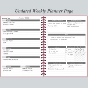 Weekly Planner Undated - Spiral Goal Planner Notebook, A5 To Do List Planner for Men and Women, PVC Hardcover, Elastic Closure,Inner Pocket, 8.3" x 5.8", Pink