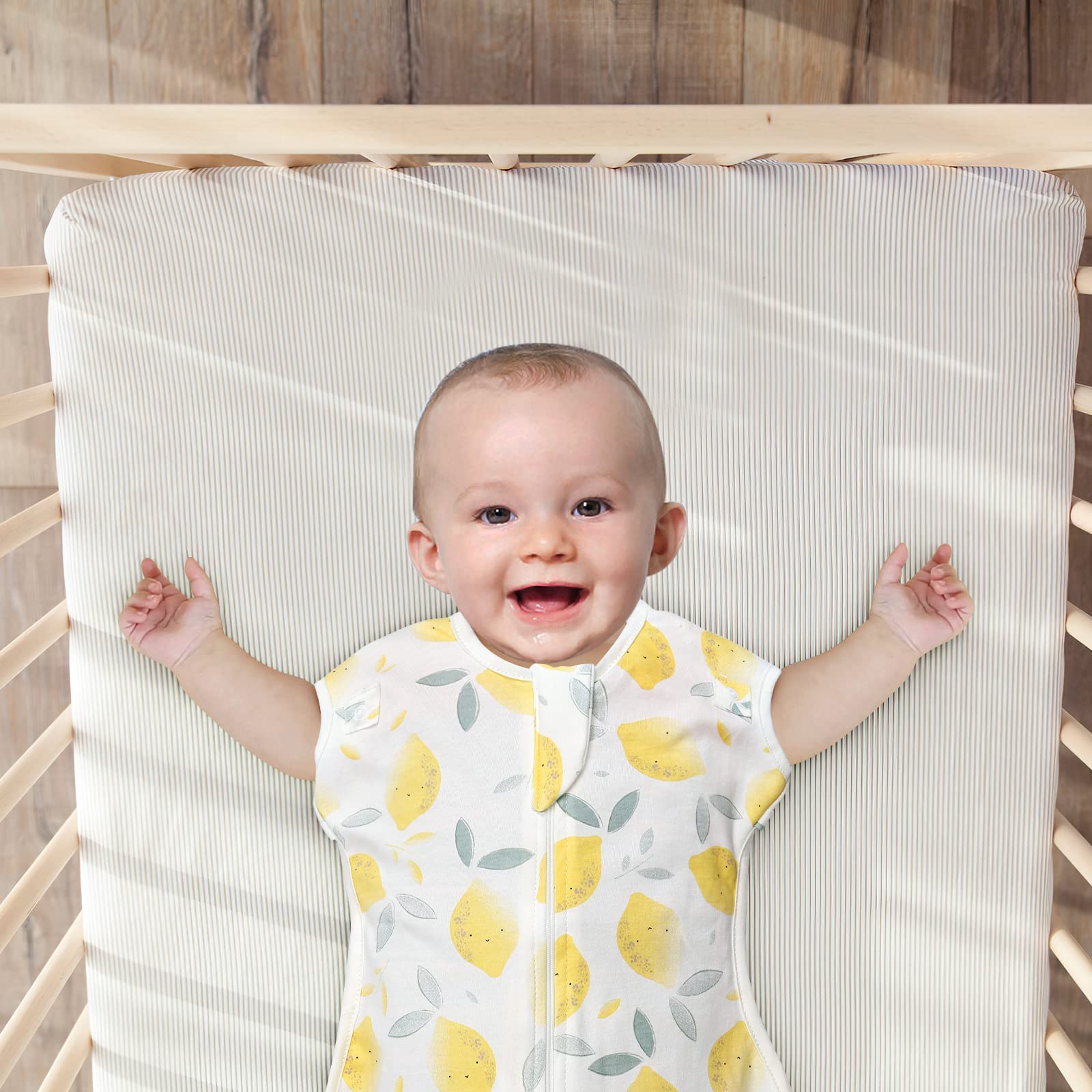 ANYEDDE Baby Swaddle Transition Bag, Baby Transition Swaddle Sleep Sack, Cuff Removable Arms Up Design, Transitions to Arms-Free Wearable Blankets with 2-Way Zipper, Smile & Lemon (3-6 Month)