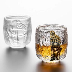 LNGODEHO Buddha and Devil Pattern Wine Glass Champagne Cup Coffee Mug Kungfu Tea Cup for Personalized Crystal Drinking Cup for Wine Vodka (Outline in Gold)