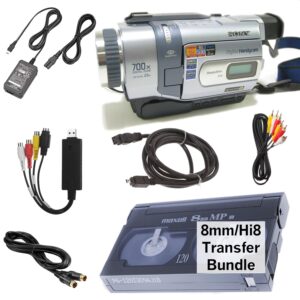 tech collector 8mm, digital8, and hi8 transfer bundle for digitizing 8mm tapes and converting 8mm to dvd, includes camcorder and usb adapter