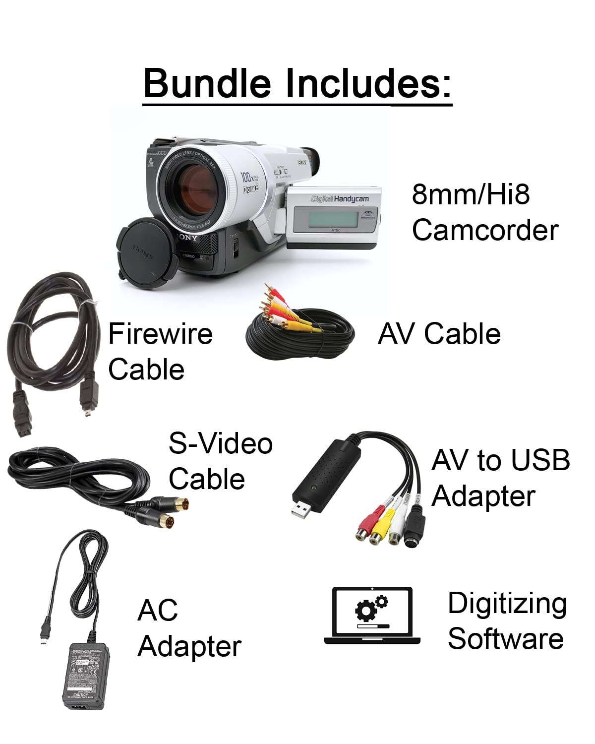 Tech Collector 8mm, Digital8, and Hi8 Transfer Bundle for Digitizing 8mm Tapes and Converting 8mm to DVD, Includes Camcorder and USB Adapter