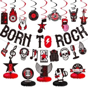 larrazabal 25pcs rock and roll party decorations include born to rock glitter banner, rock and roll hanging swirls and honeycomb centerpieces for birthday baby shower party supplies