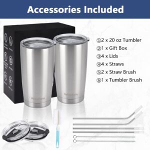 Waipfaru 20 oz Tumbler, Insulated Tumblers with Lid and Straw, Double Wall Durable Travel Coffee Mug, Stainless Steel Vacuum Tumbler, Splash-Proof Powder Coated mug for Cold & Hot Drinks (Stainless)