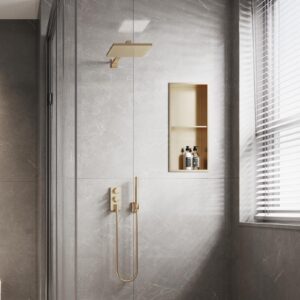 Merranox Shower Niche,Stainless Steel Shower Niche,Recessed Niche Shower for Bathroom Storage,no tiling Required, 24" X 12" X 4",Champagne Gold