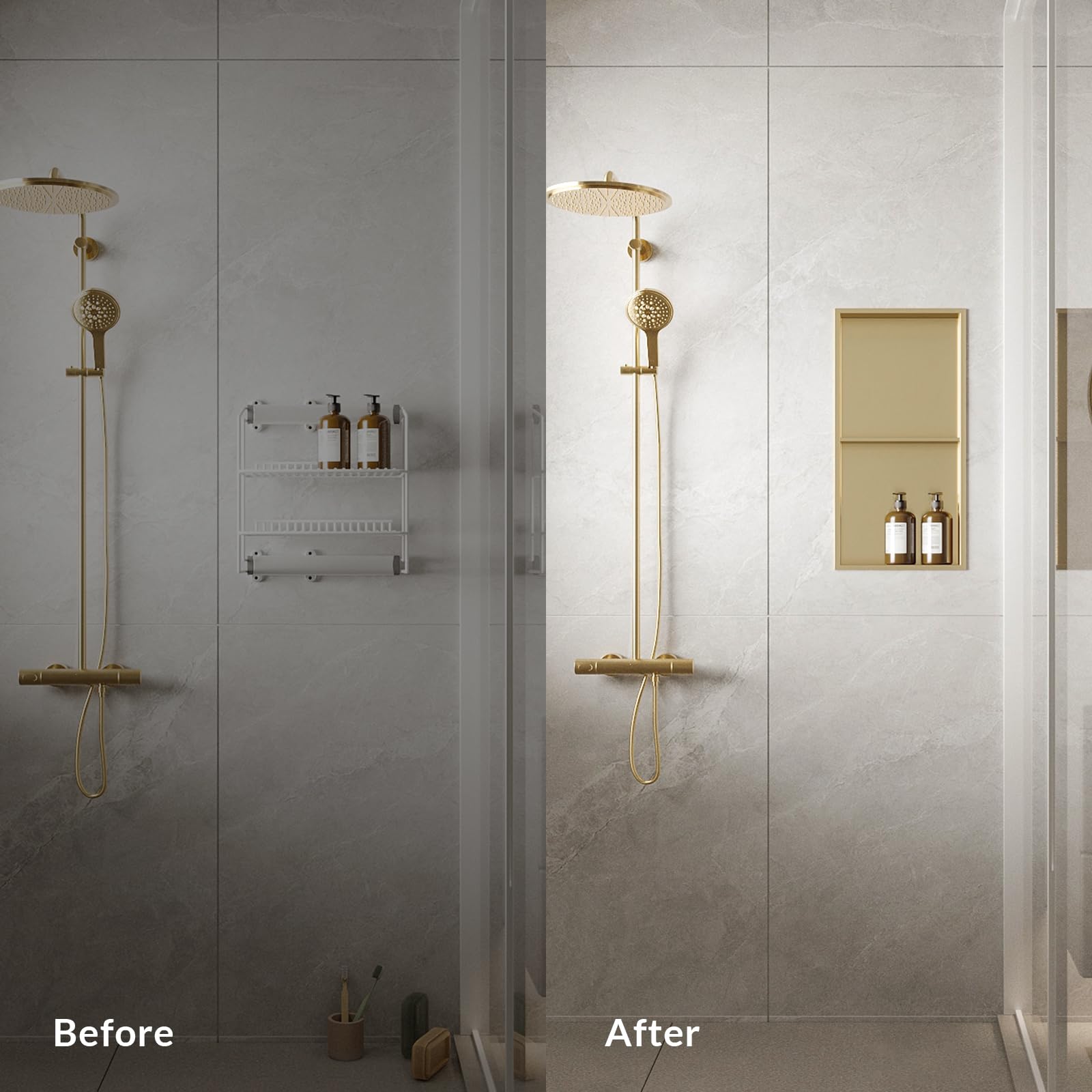 Merranox Shower Niche,Stainless Steel Shower Niche,Recessed Niche Shower for Bathroom Storage,no tiling Required, 24" X 12" X 4",Champagne Gold