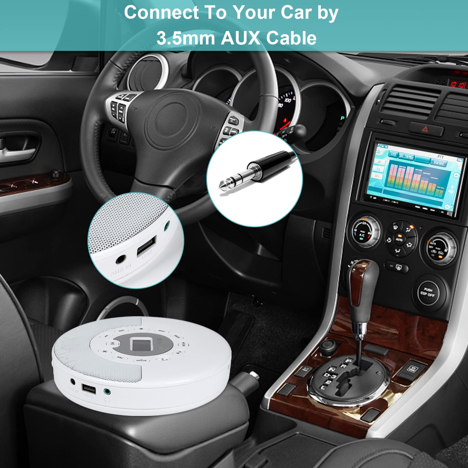 CD Player Portable with Bluetooth - Rechargeable Personal CD Player with Stereo Speakers,Anti-Skip Walkman CD Music Player for Car/Travel with Headphones and AUX Cable,Support CD USB AUX Input