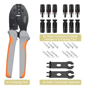 Anbte Solar Crimping Tool, Solar Crimper Wire PV Crimping Tool for 14-10AWG 2.5-6mm² Solar Panel Cables, 6 Pair Male Female Connectors 1 Pair Wrench, for Solar Photovoltaic System PV system