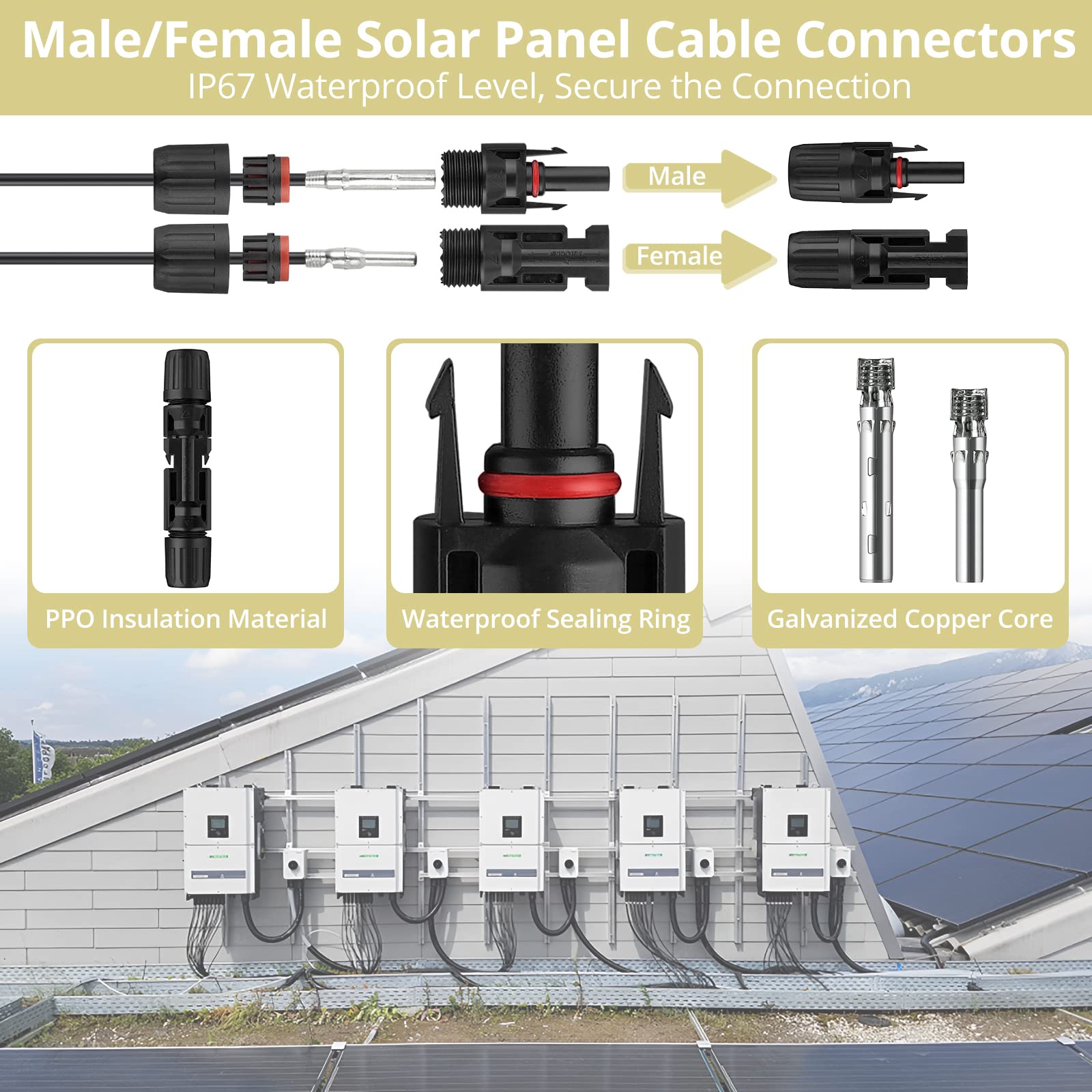 Anbte Solar Crimping Tool, Solar Crimper Wire PV Crimping Tool for 14-10AWG 2.5-6mm² Solar Panel Cables, 6 Pair Male Female Connectors 1 Pair Wrench, for Solar Photovoltaic System PV system