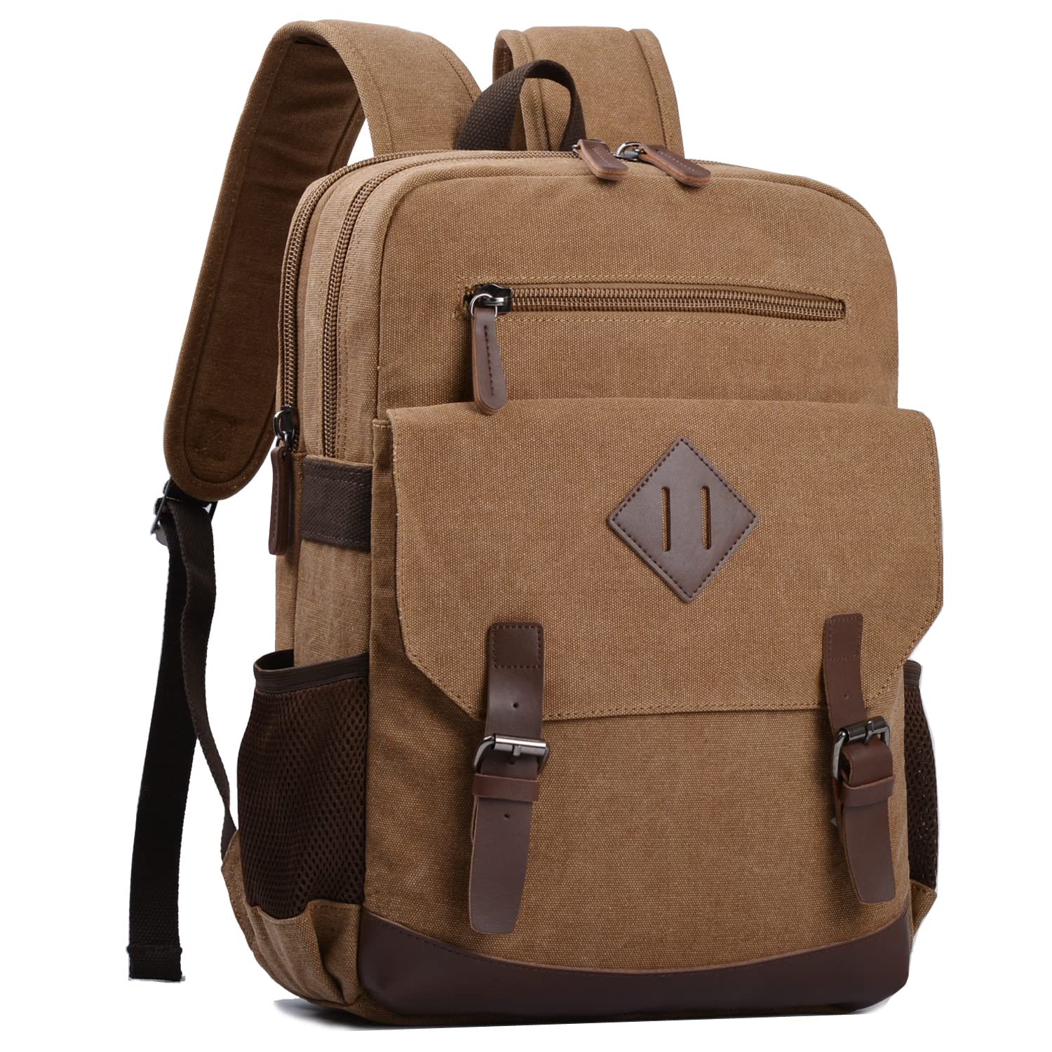 Canvas Vintage Laptop Backpack for Women Men, College Bookbag Fits 15.6 Inch Laptop (Coffee)