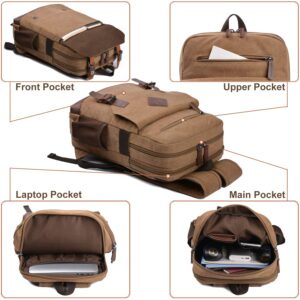 Canvas Vintage Laptop Backpack for Women Men, College Bookbag Fits 15.6 Inch Laptop (Coffee)