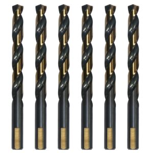 valyriantool 6pcs 3/8" hss black gold twist drill bits set, 135 degree split point, jobber metal drill bit, general purpose for use in mild steel, copper, aluminum, zinc alloy, wood, and plastic