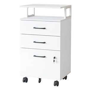 fezibo file cabinet with lock for home office, 3-drawer rolling filing cabinet, home office file cabinet for a4/letter/legal size, printer stand, wooden storage cabinet, white