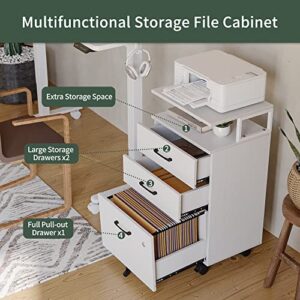 FEZIBO File Cabinet with Lock for Home Office, 3-Drawer Rolling Filing Cabinet, Home Office File Cabinet for A4/Letter/Legal Size, Printer Stand, Wooden Storage Cabinet, White