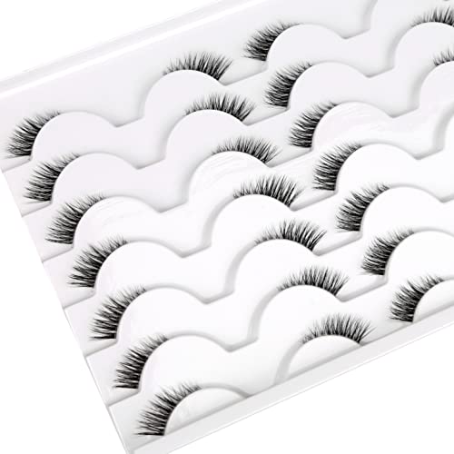 Half False Eyelashes with Clear Band Wispy Cat Eye Look Natural Short Accent Lashes Faux Mink Fake Eyelashes 14 Pairs Pack