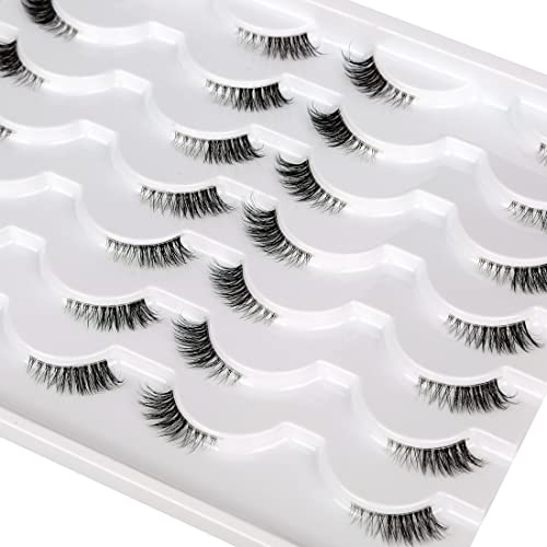 Half False Eyelashes with Clear Band Wispy Cat Eye Look Natural Short Accent Lashes Faux Mink Fake Eyelashes 14 Pairs Pack