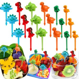 dinosaur food picks for kids, 18pcs mini dinosaur toddler fruit picks, cute bento picks for lunch box decor accessories