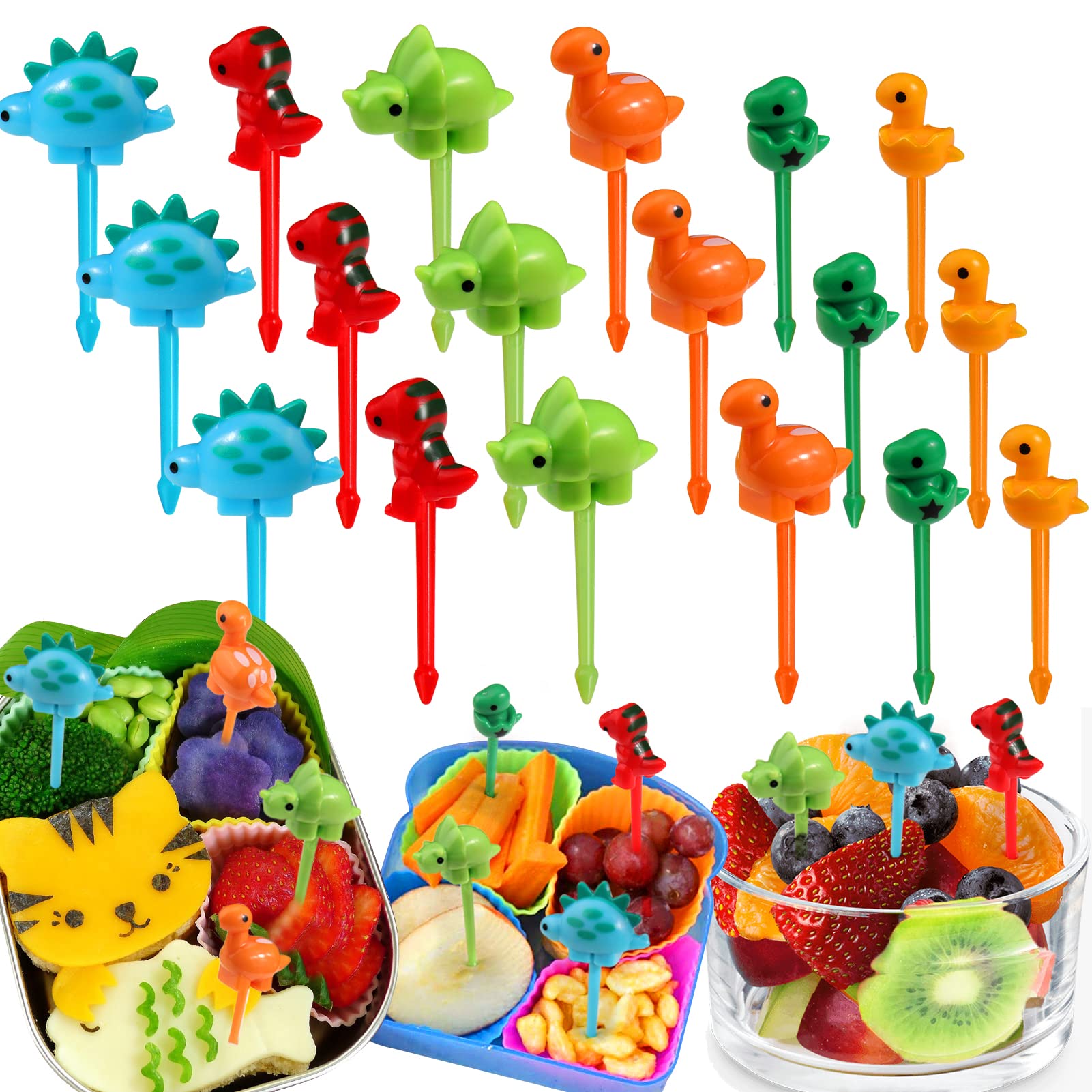 Dinosaur Food Picks for Kids, 18pcs Mini Dinosaur Toddler Fruit Picks, Cute Bento Picks for Lunch Box Decor Accessories