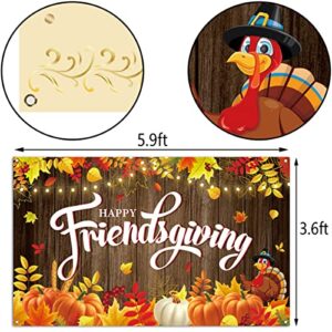 Nepnuser Happy Friendsgiving Photo Booth Backdrop Pumpkin Harvest for Fall Thanksgiving Friends Party Wall Decor (5.9×3.6ft)
