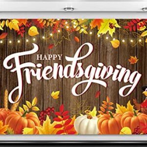 Nepnuser Happy Friendsgiving Photo Booth Backdrop Pumpkin Harvest for Fall Thanksgiving Friends Party Wall Decor (5.9×3.6ft)