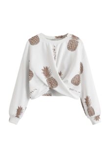 soly hux girl's long sleeve twist front sweatshirt pineapple print pullover crop tops white 11-12y