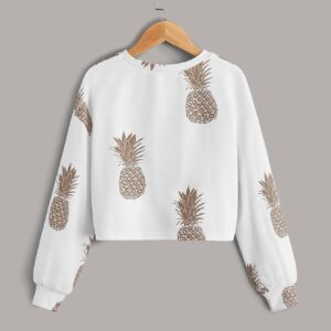 SOLY HUX Girl's Long Sleeve Twist Front Sweatshirt Pineapple Print Pullover Crop Tops White 11-12Y