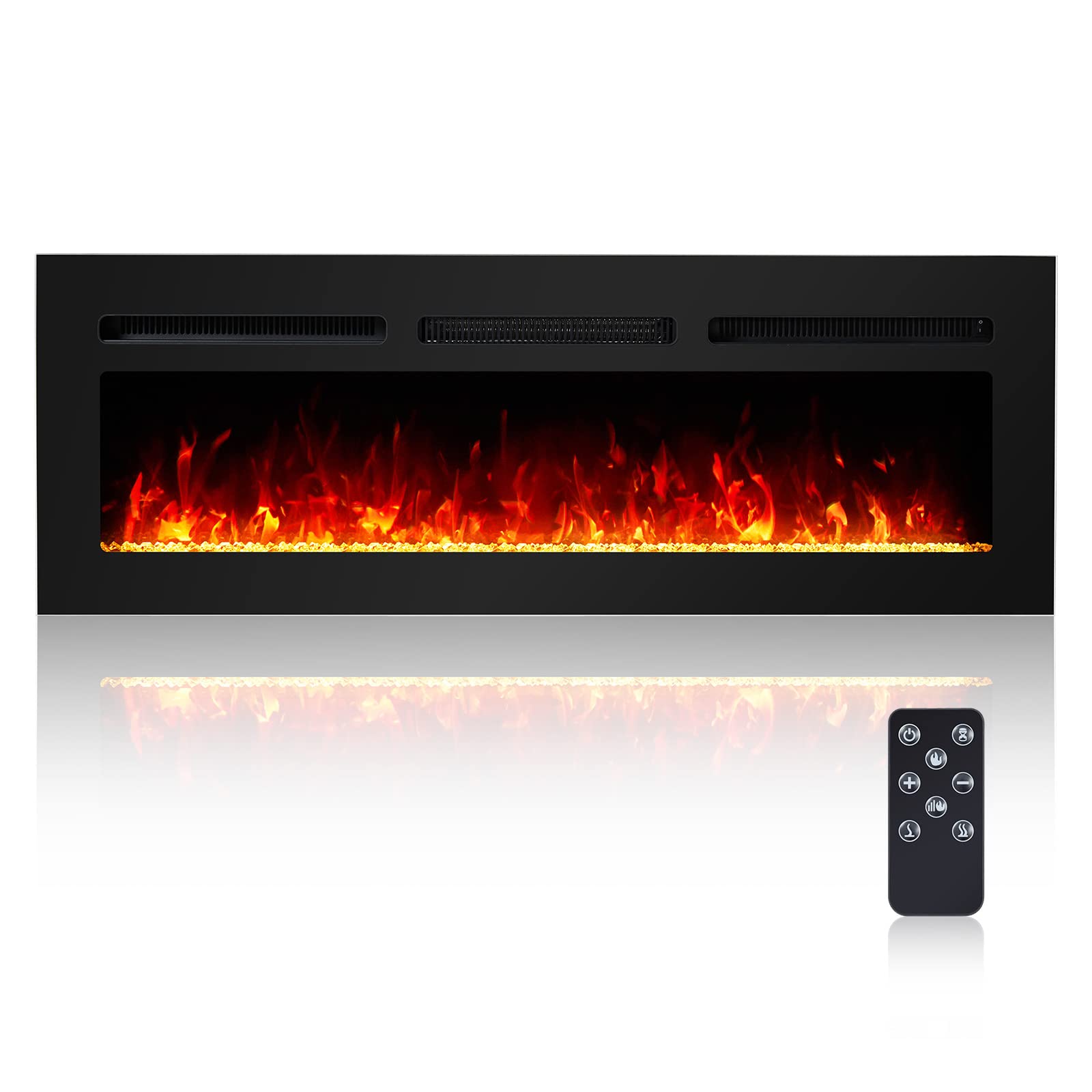 PIONEERWORKS 50 Inch Electric Fireplace Inserts, Recessed and Wall Mounted Electric Fireplace Heater with Wireless Remote Control, 1500W/750W Switch at Will,12 Flame Color Adjustable