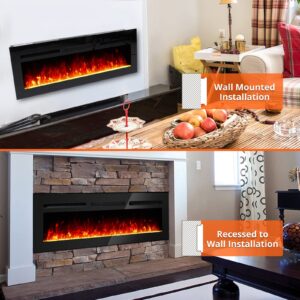 PIONEERWORKS 50 Inch Electric Fireplace Inserts, Recessed and Wall Mounted Electric Fireplace Heater with Wireless Remote Control, 1500W/750W Switch at Will,12 Flame Color Adjustable