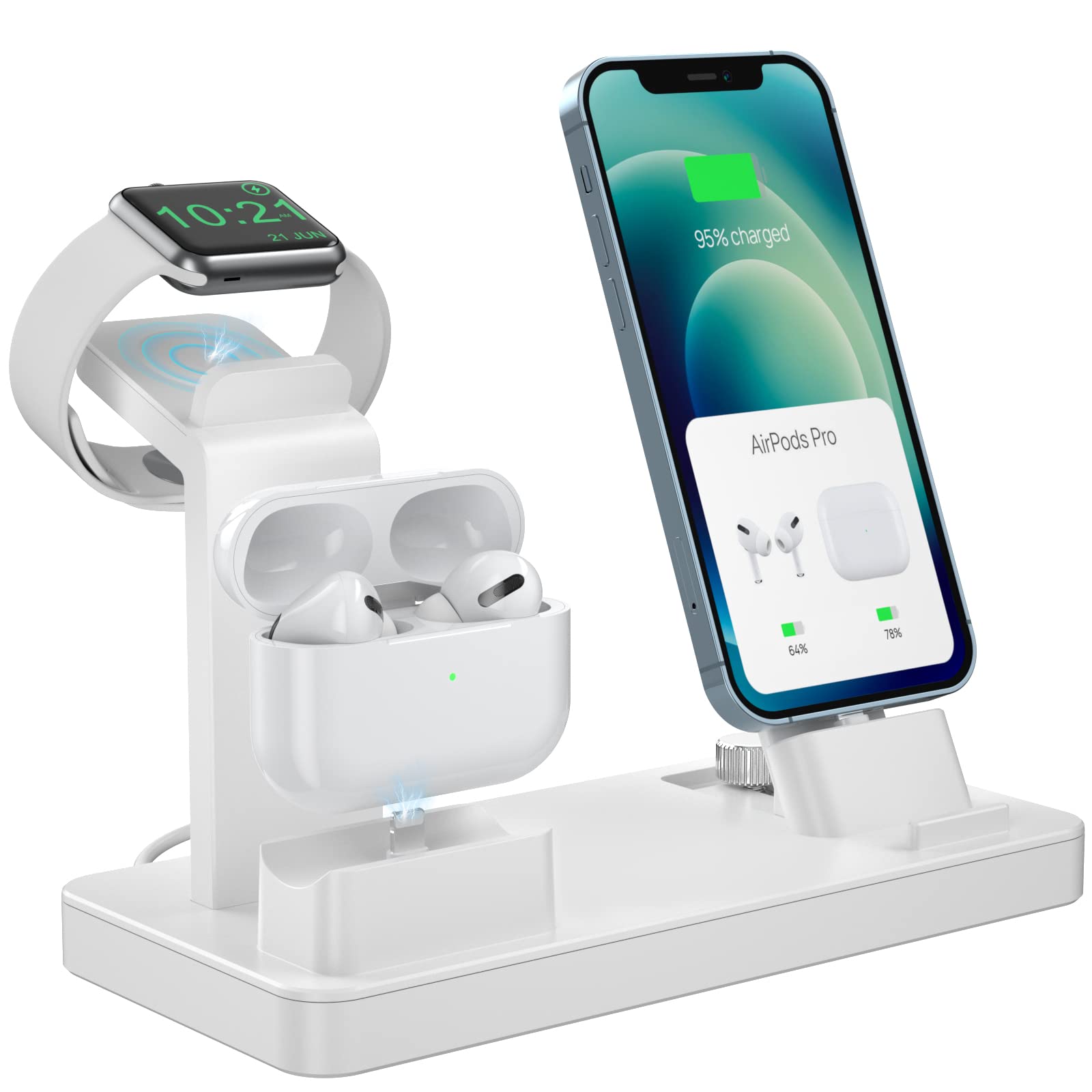 Charging Station for Apple Devices - 3 in 1 Charging Station for iPhone Series/Apple Watch Series/AirPods Pro/3/2/1, Charger Stand for Apple Watch SE/8/7/6/5/4/3/2/1 (White)