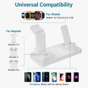 Charging Station for Apple Devices - 3 in 1 Charging Station for iPhone Series/Apple Watch Series/AirPods Pro/3/2/1, Charger Stand for Apple Watch SE/8/7/6/5/4/3/2/1 (White)