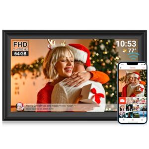 yenock 64gb frameo 15.6 inch wifi digital picture frame 1920x1080 fhd large smart digital photo frame ips touch screen auto-rotate wall mountable motion sensor share photos/videos instantly via app