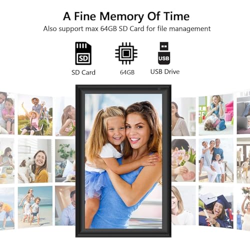 YENOCK 64GB FRAMEO 15.6 inch WiFi Digital Picture Frame 1920x1080 FHD Large Smart Digital Photo Frame IPS Touch Screen Auto-Rotate Wall Mountable Motion Sensor Share Photos/Videos Instantly via APP