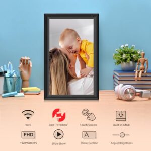 YENOCK 64GB FRAMEO 15.6 inch WiFi Digital Picture Frame 1920x1080 FHD Large Smart Digital Photo Frame IPS Touch Screen Auto-Rotate Wall Mountable Motion Sensor Share Photos/Videos Instantly via APP