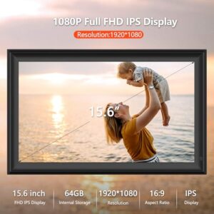 YENOCK 64GB FRAMEO 15.6 inch WiFi Digital Picture Frame 1920x1080 FHD Large Smart Digital Photo Frame IPS Touch Screen Auto-Rotate Wall Mountable Motion Sensor Share Photos/Videos Instantly via APP