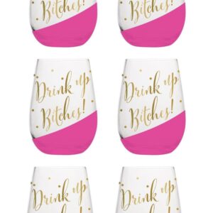 Get Bullish Drink Up Bitches 20 oz. Stemless Wine Glass | Pack of 6