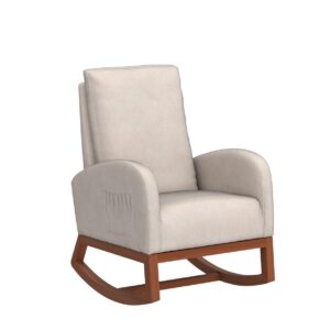 CALABASH Rocking Chair Nursery,Modern Comfy Armchair with Side Pocket,Mid-Century Upholstered Glider Rocker Chairs for Baby/Kids Room and Living Room (New Beige)