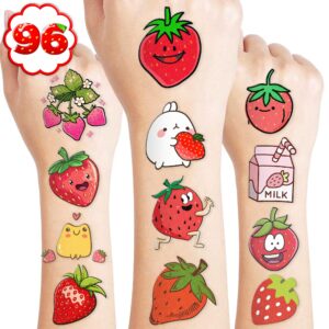 strawberry temporary tattoos berry first birthday party supplies decorations 96pcs cute tattoos stickers party favors kids gifts girls boys classroom school prizes themed