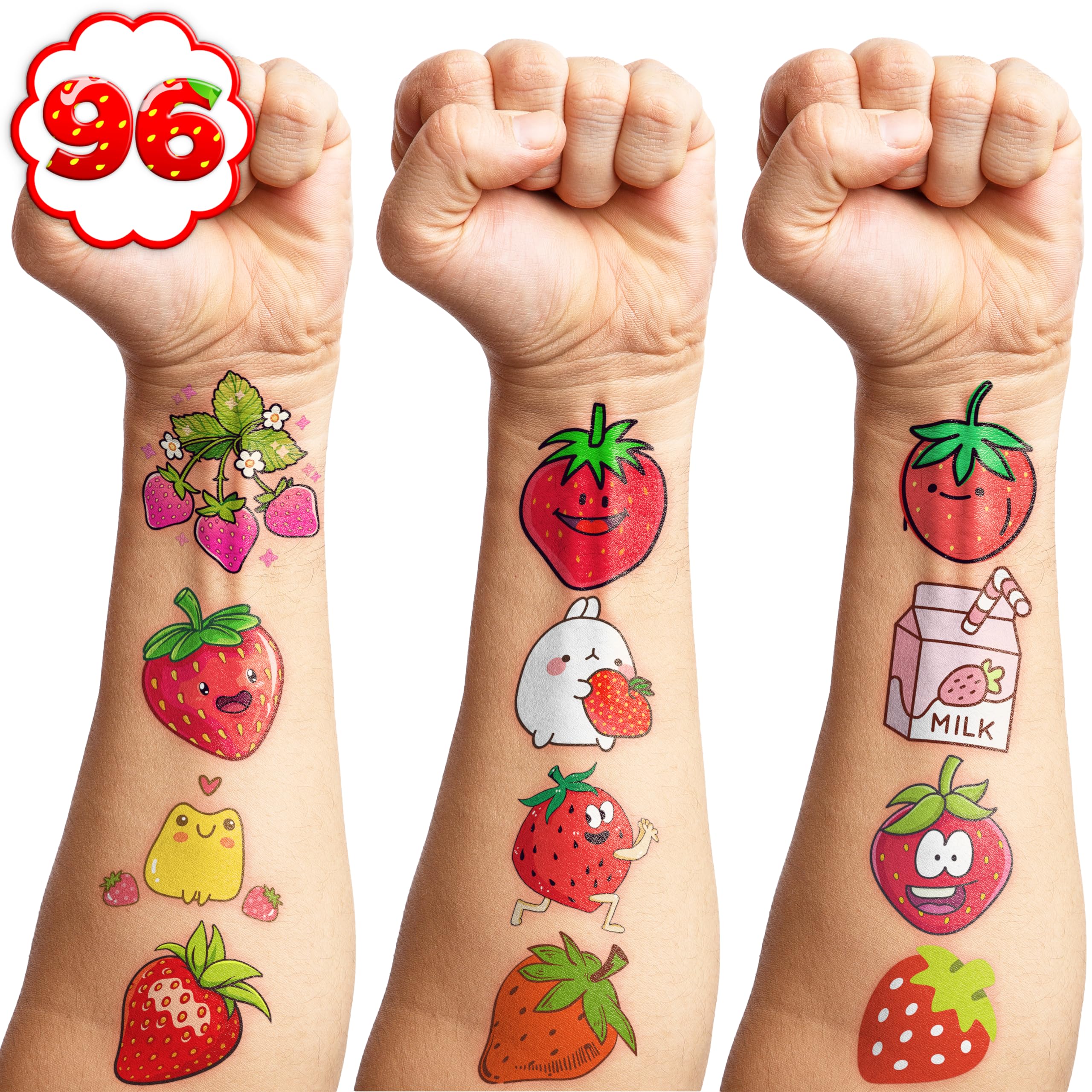 Strawberry Temporary Tattoos Berry First Birthday Party Supplies Decorations 96PCS Cute Tattoos Stickers Party Favors Kids Gifts Girls Boys Classroom School Prizes Themed