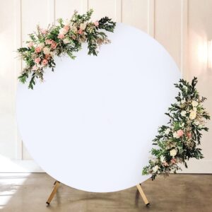6.5ft white round backdrop cover suitable for 6.5ft 6.56ft 6.6ft circle stand, pure white spandex wrinkle free birthday party wedding photography circle backdrop cover arch background