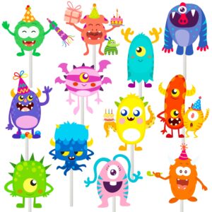 36Pcs Little Monster Party Cupcake Toppers Monster Bash Party Decorations for Little Monster Baby Shower Supplies Kids Birthday Party Decoration