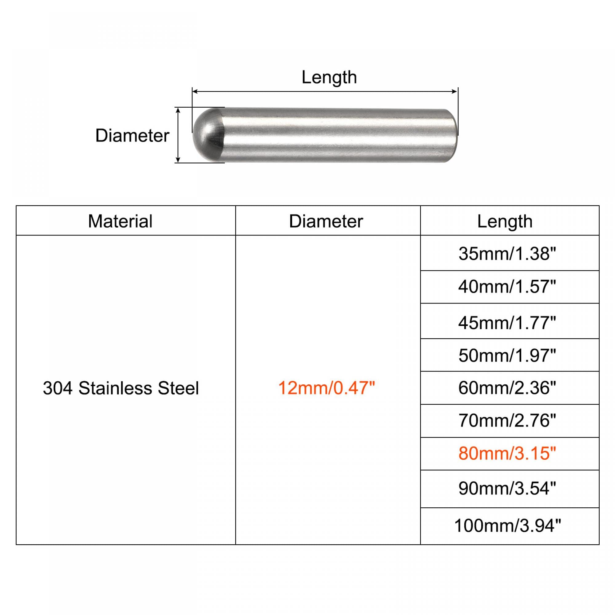 uxcell 12x80mm Dowel Pins, 2pcs 304 Stainless Steel Round Head Flat Chamfered End Dowel Pin Bunk Bed Pins Shelf Pegs Support Shelves Fasten Elements