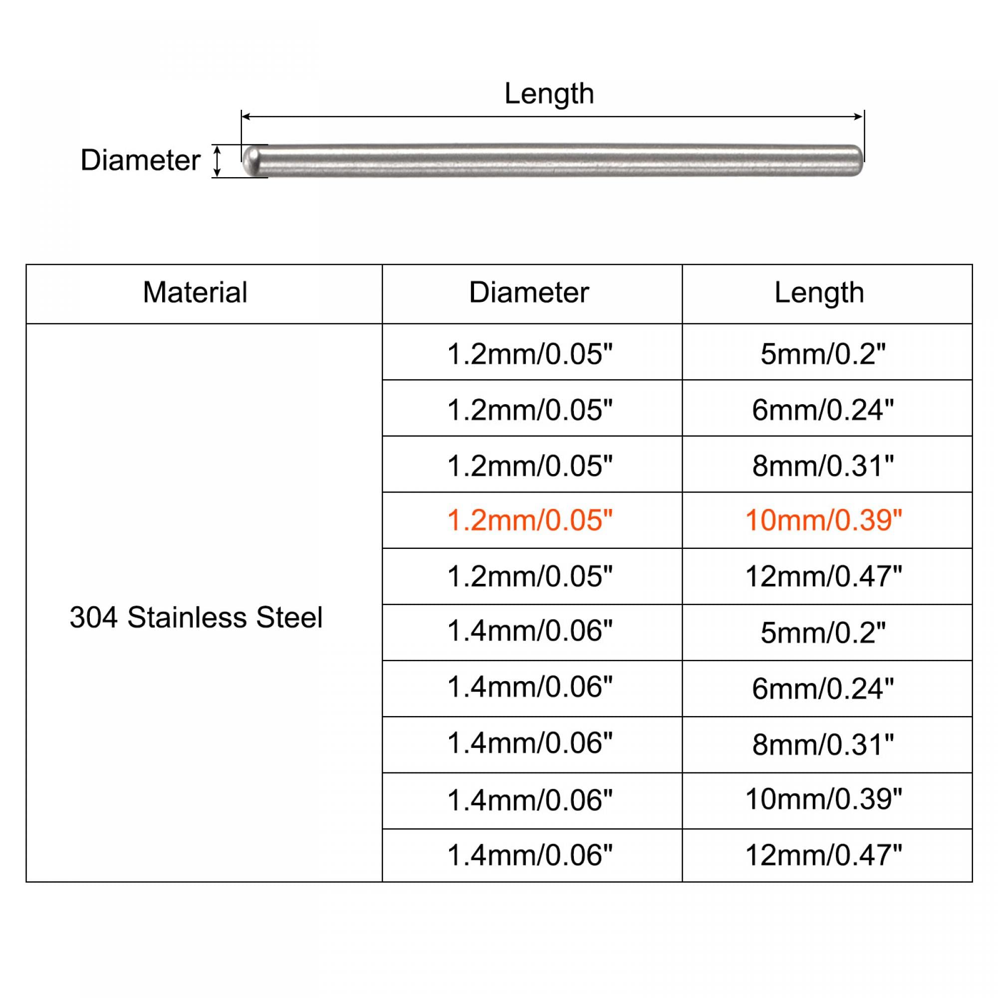 uxcell 1.2x10mm Dowel Pins, 100pcs 304 Stainless Steel Round Head Flat Chamfered End Dowel Pin Bunk Bed Pins Shelf Pegs Support Shelves Fasten Elements