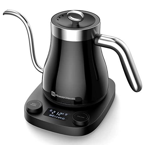 Maestri House 8-In-1 Gooseneck Electric Kettle with ±1°F Temperature Control, 90° Steady Water Flow, 1200W Quick Heating, Keep Warm, LCD Display, Child Lock, Timer, Strix Thermostat 0.95L (Black)