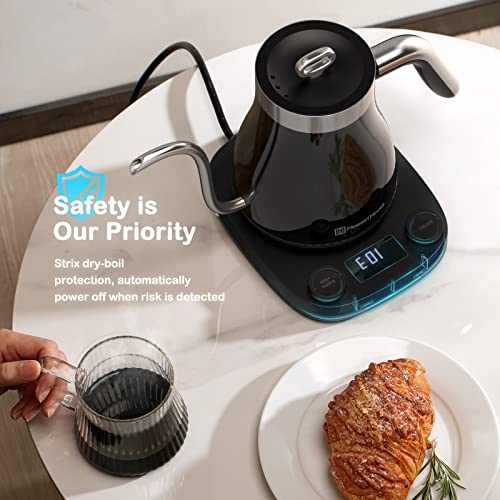 Maestri House 8-In-1 Gooseneck Electric Kettle with ±1°F Temperature Control, 90° Steady Water Flow, 1200W Quick Heating, Keep Warm, LCD Display, Child Lock, Timer, Strix Thermostat 0.95L (Black)