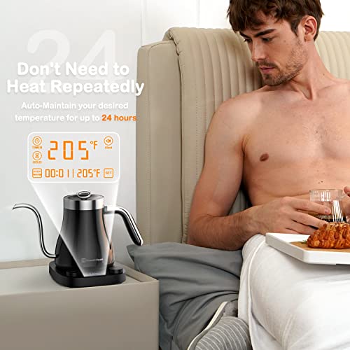 Maestri House 8-In-1 Gooseneck Electric Kettle with ±1°F Temperature Control, 90° Steady Water Flow, 1200W Quick Heating, Keep Warm, LCD Display, Child Lock, Timer, Strix Thermostat 0.95L (Black)