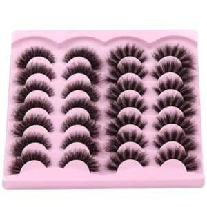 Newcally False Eyelashes Fluffy Wispy Faux Mink Lashes 8D Volume Long Cat Eye Lashes Dramatic 18MM 2 Styles Mixed Fake Lashes 14 Pairs Pack